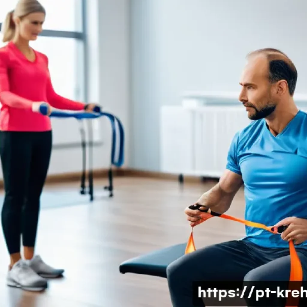 한방재활치료사가 작성한 업무 관련 일기 - A professional physical therapist in a modern rehabilitation clinic, attentively observing and assis...