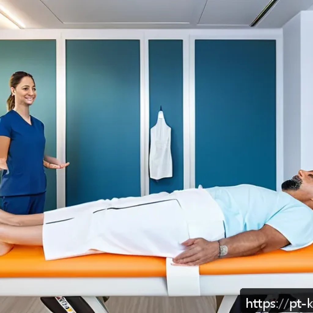 한방재활치료사의 임상 실무 가이드 - A modern physical therapy clinic scene showing a diverse group of adult patients engaged in personal...